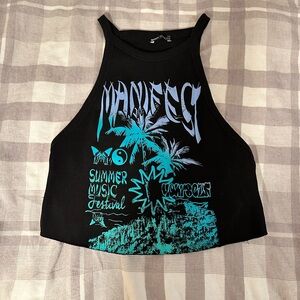 Bershka Black Tank Top with Blue Graphic